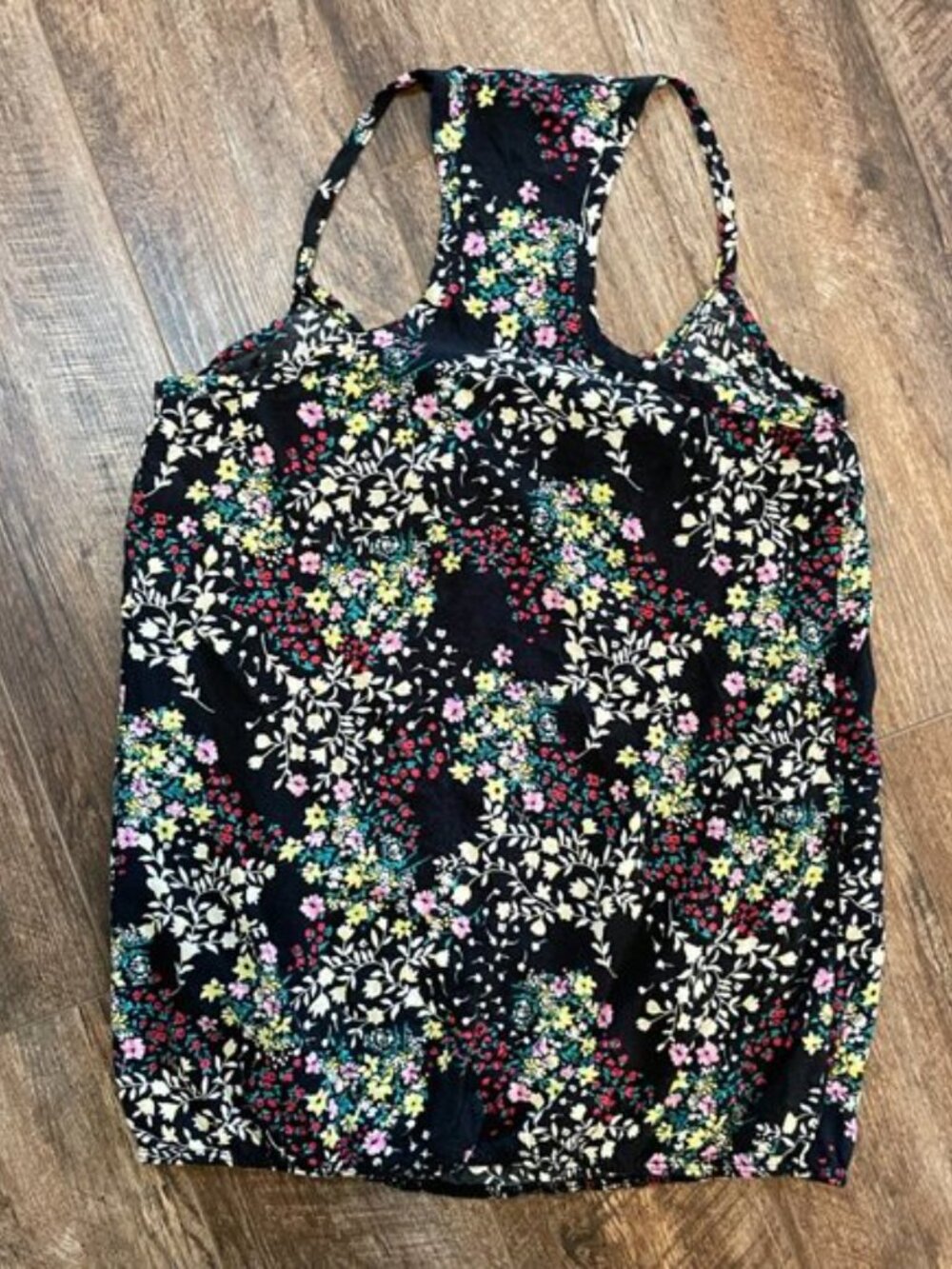 Black Vintage Ruffle Neck Racerback Floral Tank - Picture 2 of 2